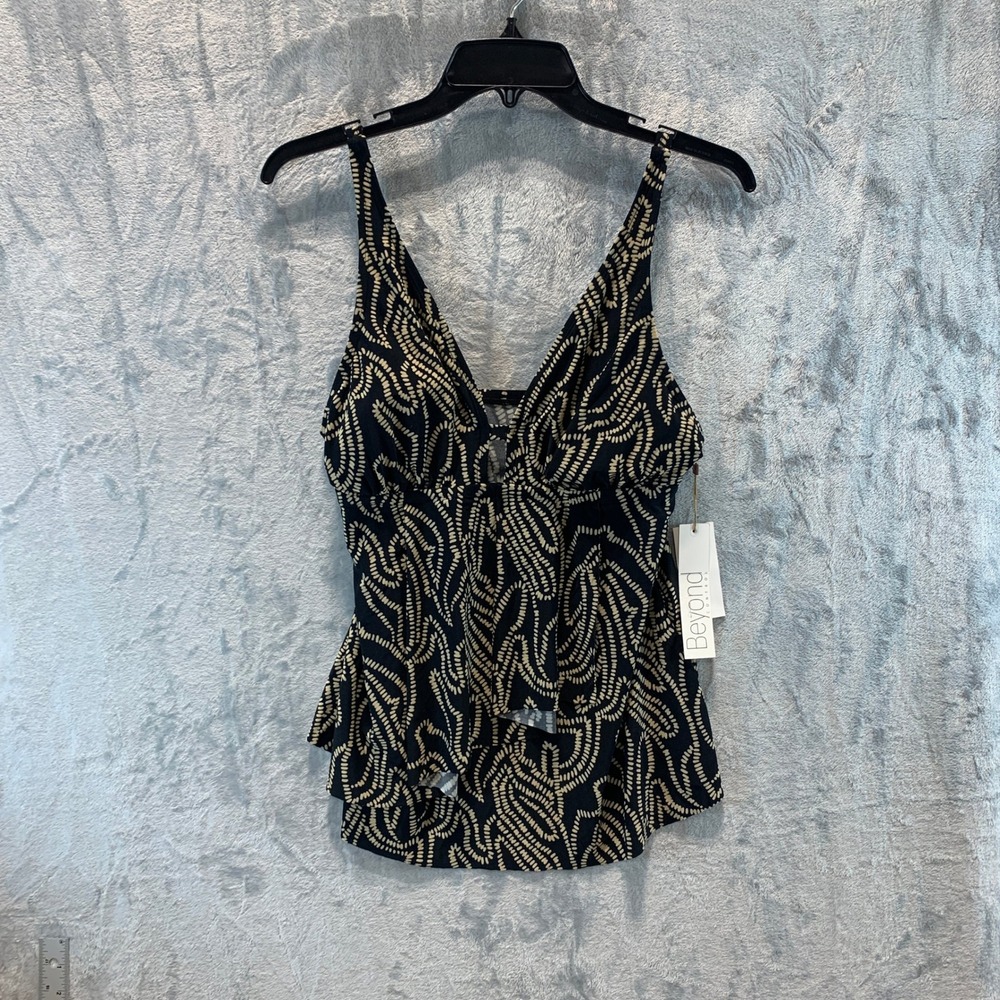 Beyond Control Black Multi Geometric Ruffle Tankini Swim Top LXFO25402 Womens 12